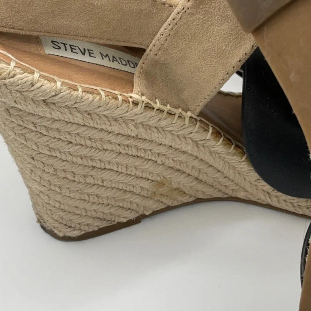 Steve Madden EUC Beige Leather Women's Heeled Sandals, Size 8.5